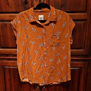 Orange Button-Up Blouse
